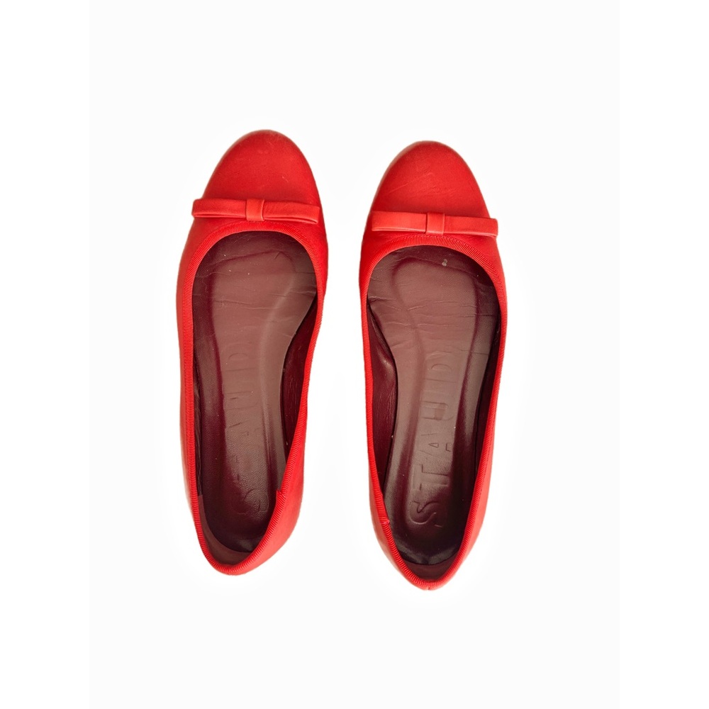 STAUD designer Red Ballet Flat. Size 37. Round toe. Slip-on. Leather. Comfort.